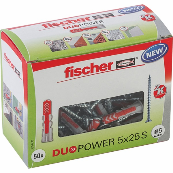 Fischer Hmoždinky DUOPOWER 5x25 S LD (světle šedé/červené...