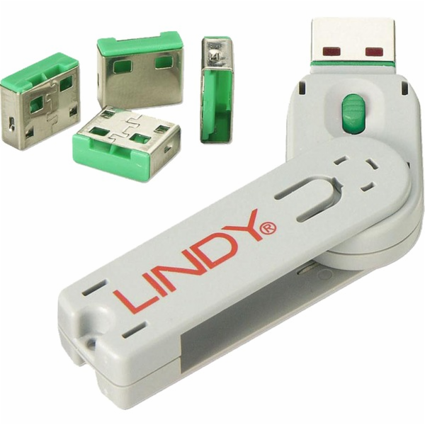 Lindy Zámek USB portu (4 kusy) s klíčem (zelený, kód: zel...