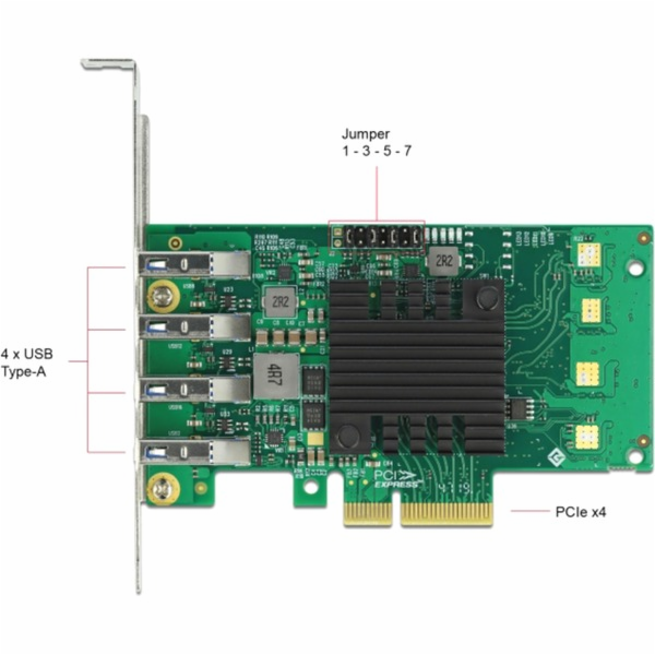DeLOCK PCIe x4>4x ext. USB 3.0 Quad C.LP