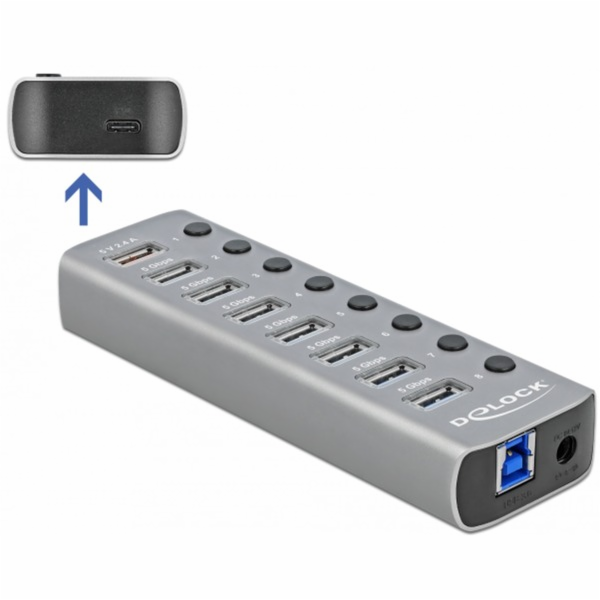 Delock USB 3.2 Gen 1 Hub mit 7 Ports + 1 Schnellladeport ...