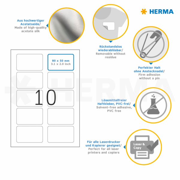 Herma štítky se jmény, odnímatelné, A4, 80 x 50 mm, bílá,...