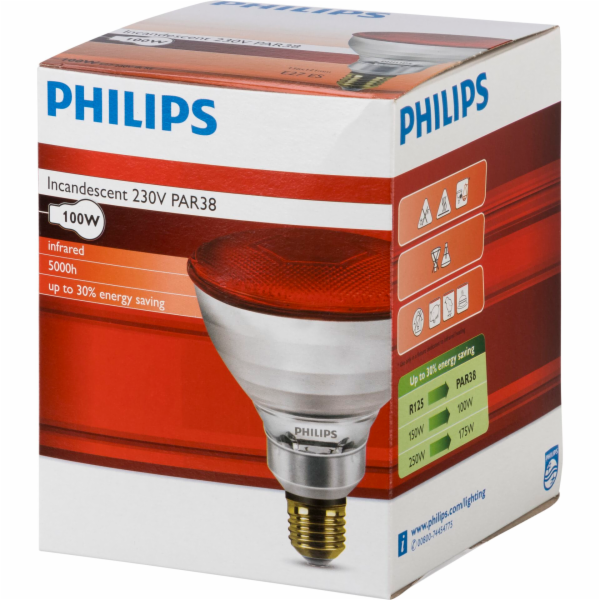 Philips infrared lamp PAR38 IR  100W E27 230V Red