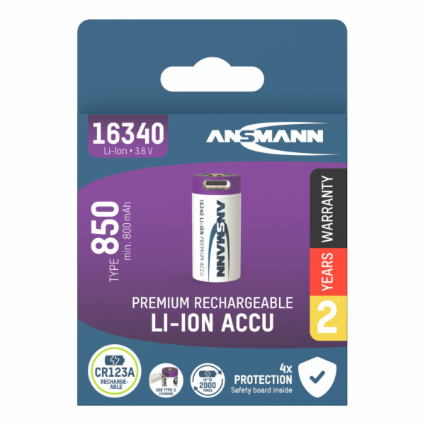 Ansmann 16340 Li-Ion aku 850mAh 3,6V micro USB vstup 1300...