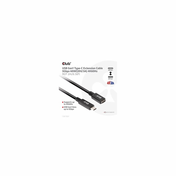 Club3D Prodlužovací kabel USB-C, 5Gbps 60W(20V/3A), 4K 60...