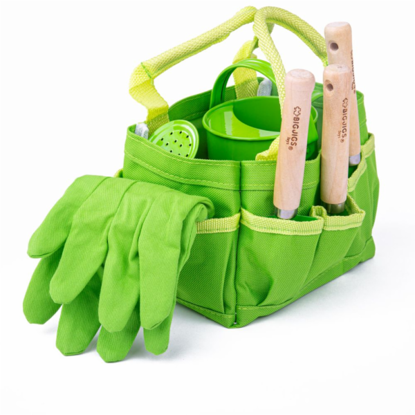 Zahradní nářadí Bigjigs Toys v plátěné tašce zelený 
