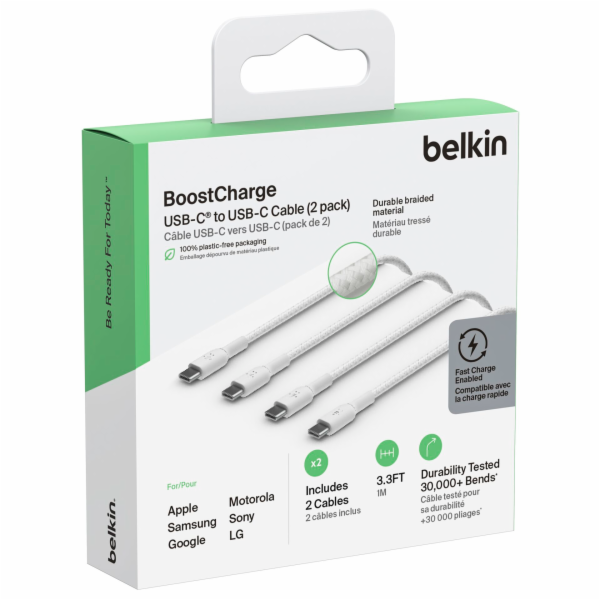 1x2 Belkin braided PVC Cable 1m  USB-C/USB-C wh.  CAB004b...