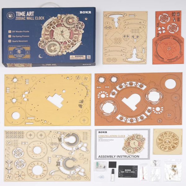 Hračka Robotime 3D dřevěné mechanické puzzle Hodiny s kal...