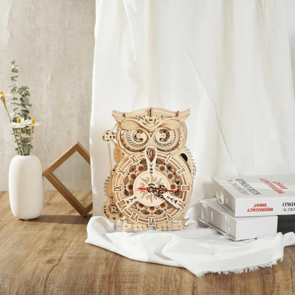 Hračka Robotime 3D dřevěné mechanické puzzle Soví hodiny