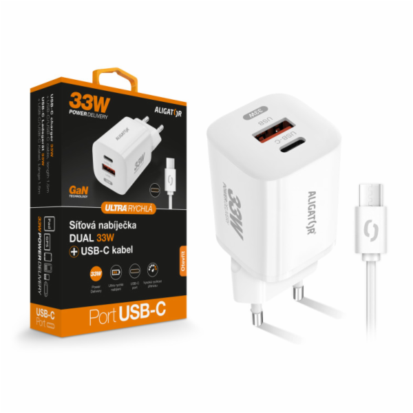 Chytrá GaN síťová nabíječka ALIGATOR Power Delivery 33W, ...