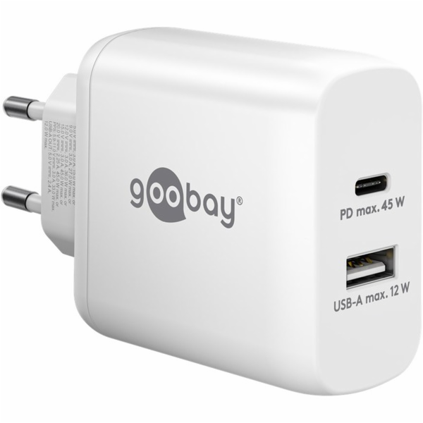 duální rychlá nabíječka goobay USB-C PD 45 wattů
