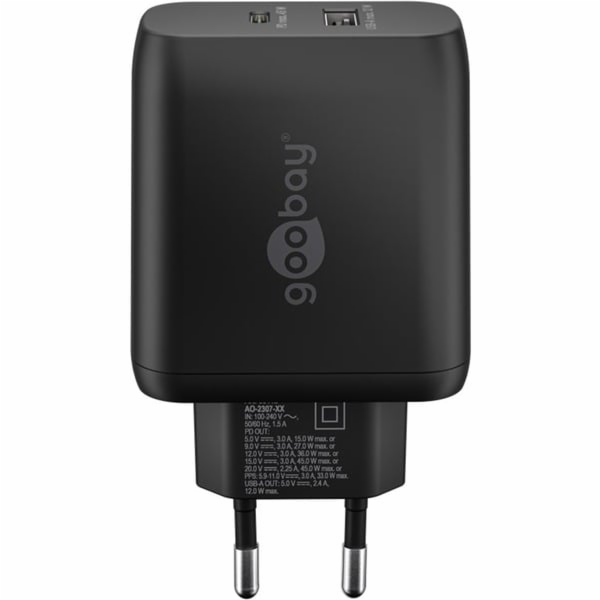 duální rychlá nabíječka goobay USB-C PD 45 wattů