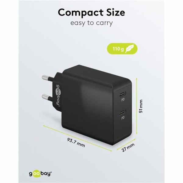 Goobay Duální rychlonabíječka USB-C 36 Wattů (černá, 2x U...