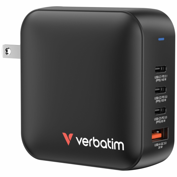 Verbatim Mini GaN Charger 165W  3xUSB-C 1xUSB-A US/EU/UK ...