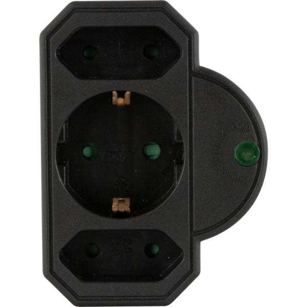 REV Plug Adapter 3-fold  with Surge Protection, black