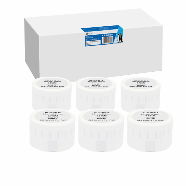 6x G&amp;G Etiketten 54mm x 101mm sw  Komp. m. Dymo S0722...
