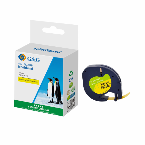 G&amp;G Schriftband 12mm x 4m sw-gb  Komp. m. Dymo S07216...