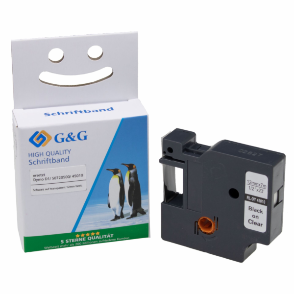 G&amp;G Schriftband 12mm x7m sw-tr.  Komp. m. Dymo D1/ 45...