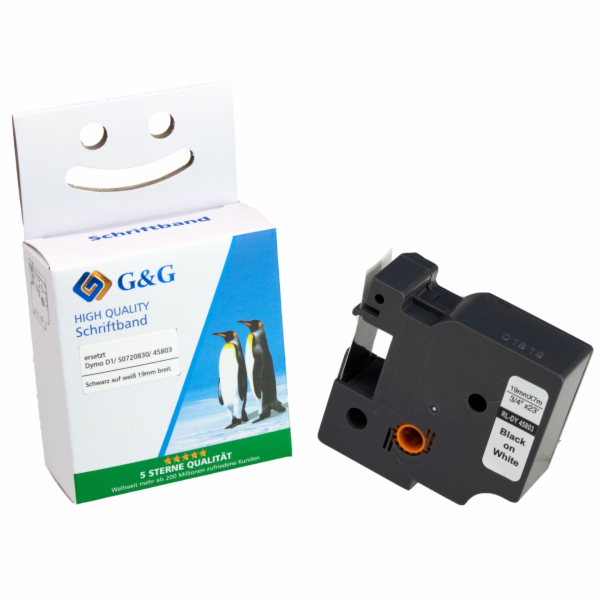 G&amp;G Schriftband 12mm x 7m sw-ws  Komp. m. Dymo D1/ 45...