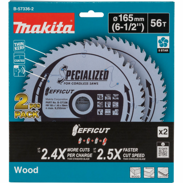 Makita  B-57336-2  EFFICUT Sägeblatt 165x20x56Z