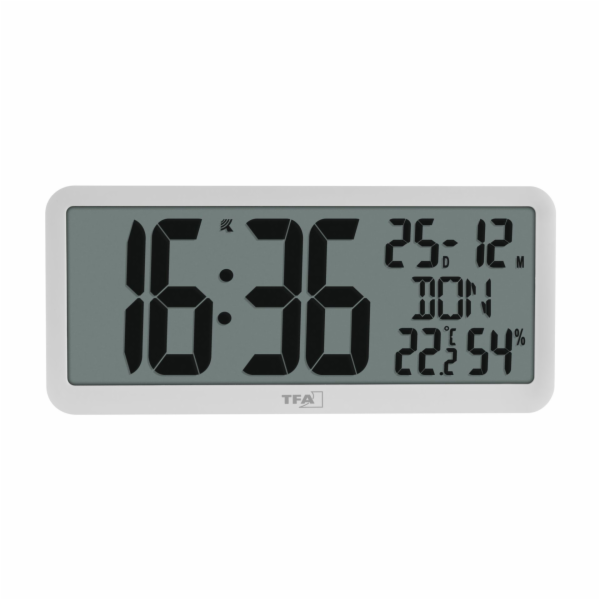 TFA 60.4525.02 white digital  radio clock with room climate