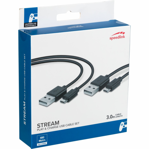 Speedlink Sada USB kabelů STREAM Play a Charge pro PS4, č...