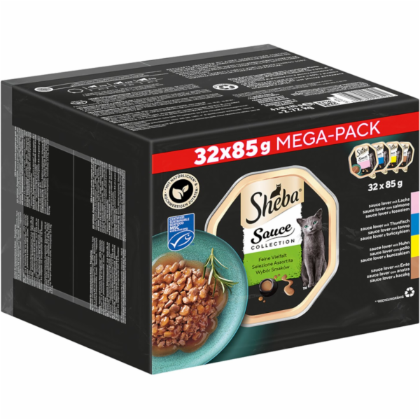SHEBA Sauce Lover Duck, Chicken, Salmon, Tuna Box – mokré...
