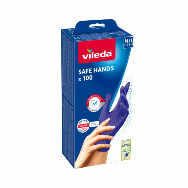 Jednorázové rukavice Vileda Safe Hands, velikost M/L, tma...