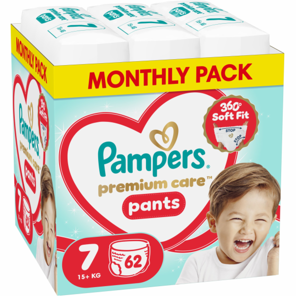 Plenkové kalhotky Pampers Premium Care 7, 15+ kg, 62 ks.