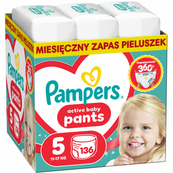 Plenkové kalhotky Pampers Active Baby 5 11-17 kg, 136 ks.