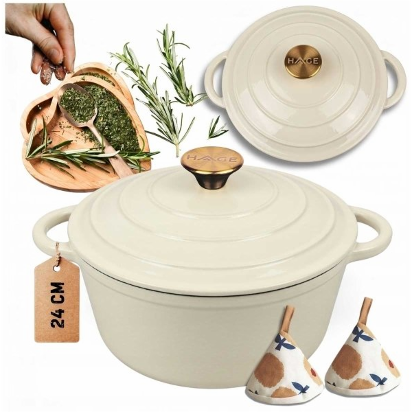 Litinový hrnec Atusa smaltovaný 24 cm 4 l HAGE krémový