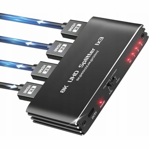 Pawonik ROZDĚLOVAČ HDMI 2.1 1x3 ROZDĚLOVAČ ULTRAHD HDCP 2...