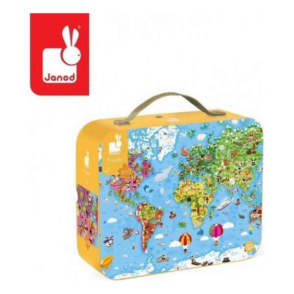 Janod Puzzle v kufru Obrovská mapa světa 300 dílků 7+, Janod