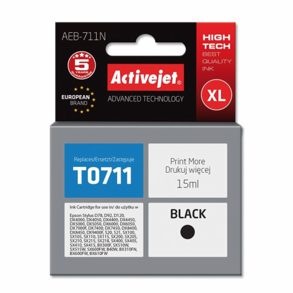 ActiveJet inkoust Epson T0711 D78/DX6000/DX6050 Black, 15...