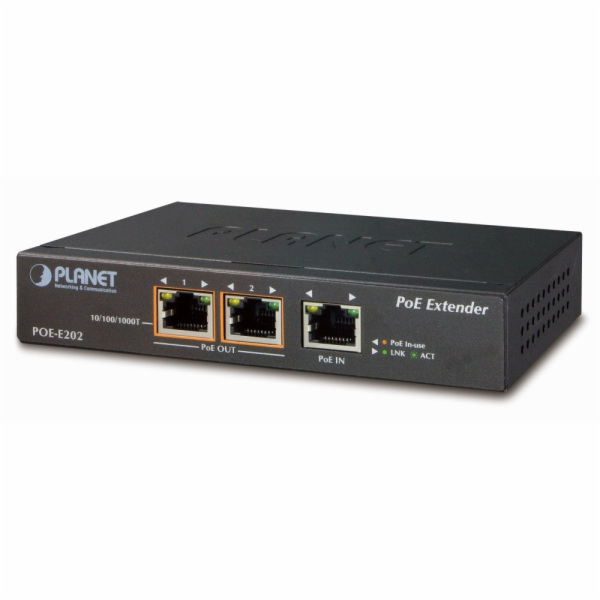 Planet POE-E202 PoE extender, 1xPoE-in, 2xPoE-out 25W, 80...