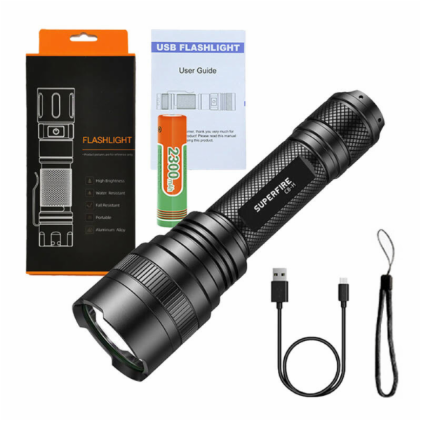 Svítilna Superfire C8-H – 1200 lm, USB, 250 m, 5 režimů