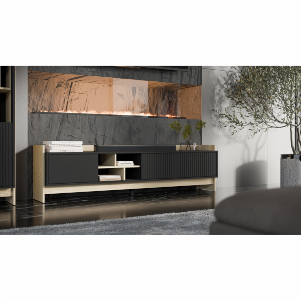 Cama RTV PORTO 3D skříňka 190x38x50 dub/černá