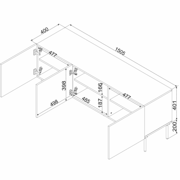 Cama RTV 3D skříň PALAZZO BIS 151x40x60 bílá matná