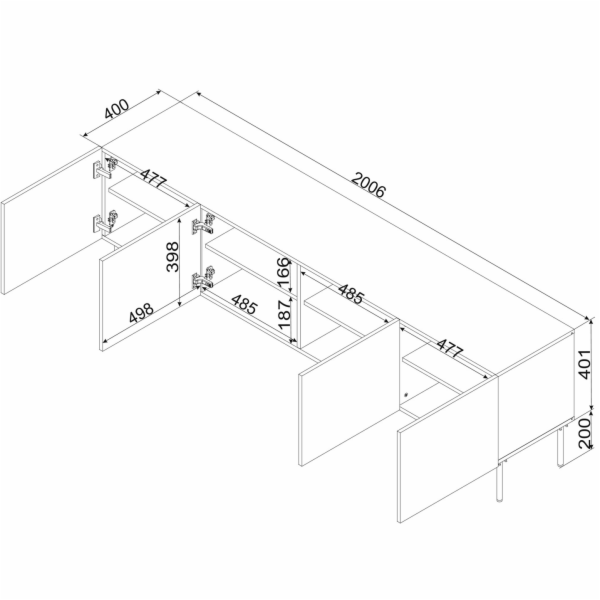 4D RTV skříň PALAZZO BIS 201x40x60 bílá matná