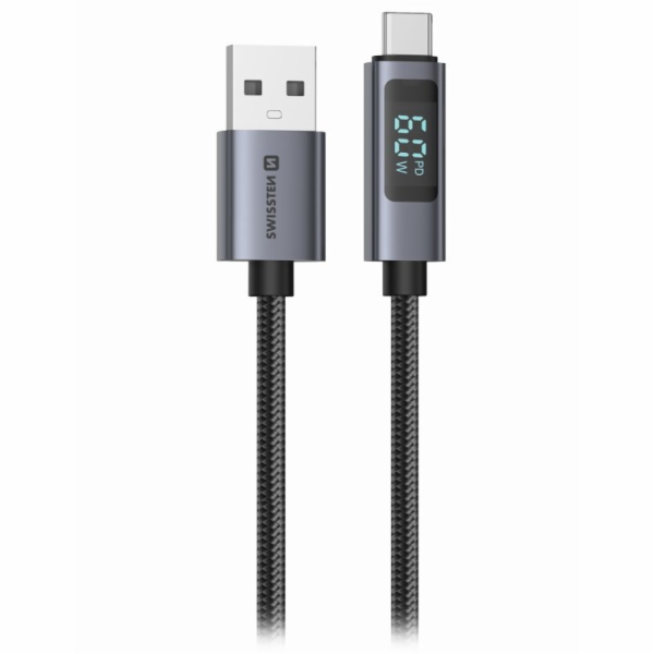 SWISSTEN LCD KABEL USB-A / USB-C 1 M ČERNÝ