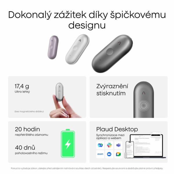 PLAUD Note Pin S Silver - AI hlasový záznamník + náramek ...