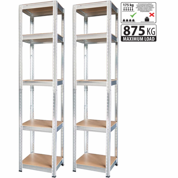 Regál Racks, kovový, MDF, 5 polic, 1800x400x400 mm, bal. 2ks