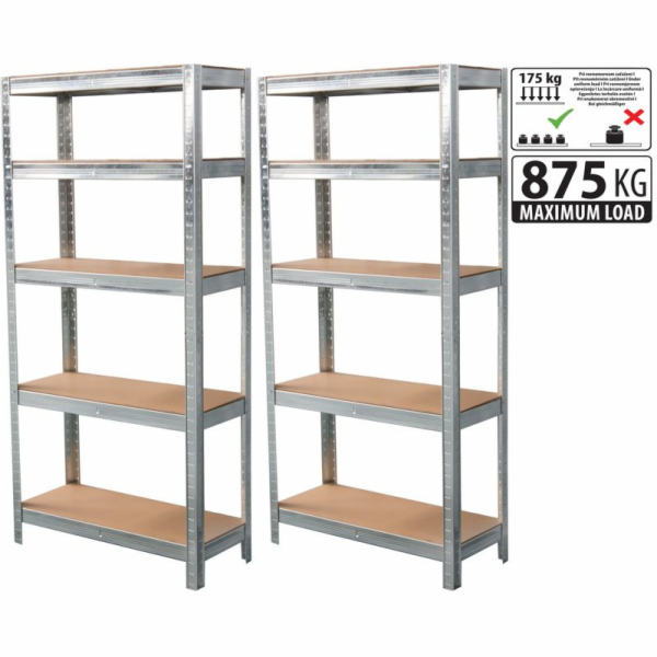 Regál Racks, kovový, MDF, 5 polic, 1800x900x300 mm, bal. 2ks