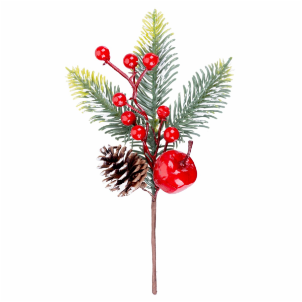 Vánoční větvička MagicHome s jablkem a bobulemi, 23 cm