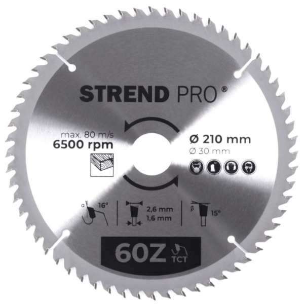 Strend Pro TCT kotouč 210x2,6x30/20 mm 60T, na dřevo, pil...