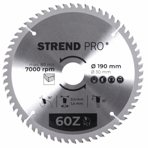 Strend Pro TCT 190x2,4x30/20 mm 60T, pilový kotouč na dře...