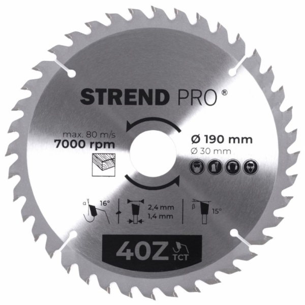 Strend Pro TCT 190x2,4x30/20 mm 40T, pilový kotouč na dře...