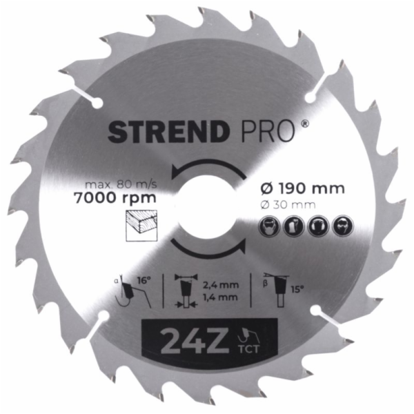 Strend Pro TCT 190x2,4x30/20 mm 24T, pilový kotouč na dře...