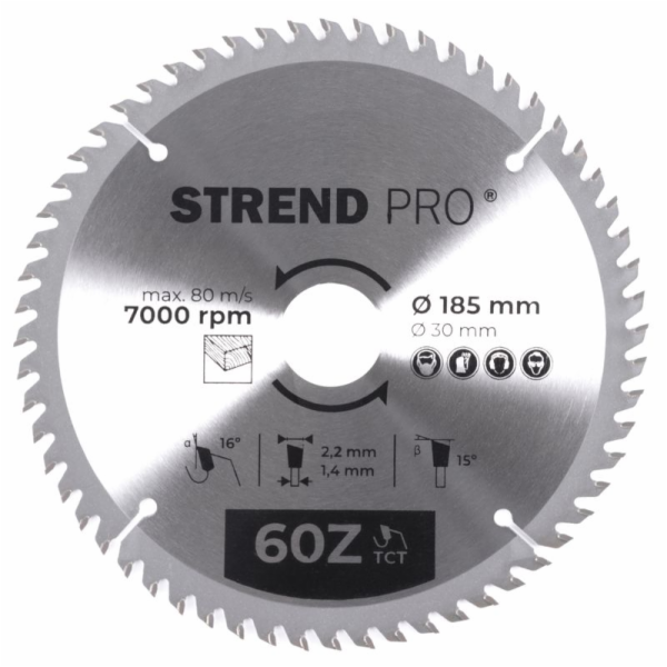 Strend Pro TCT 185x2,2x30/20 mm 60T, pilový kotouč na dře...