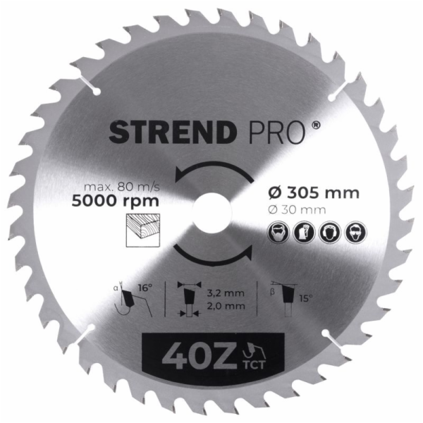 Strend Pro TCT 305x3,2x30/20 mm 40Z, pilový list na dřevo...