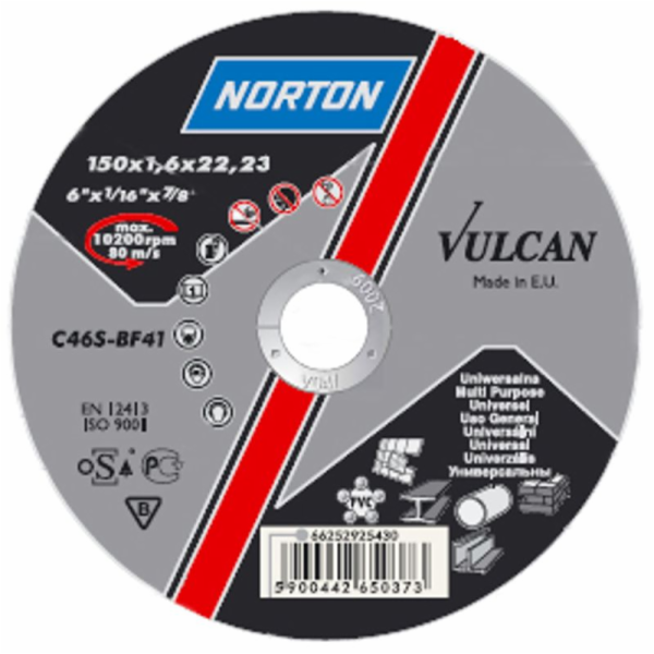 Kotouč NORTON Vulcan A 125x1,0x22 A60S-BF41, řezný na kov...